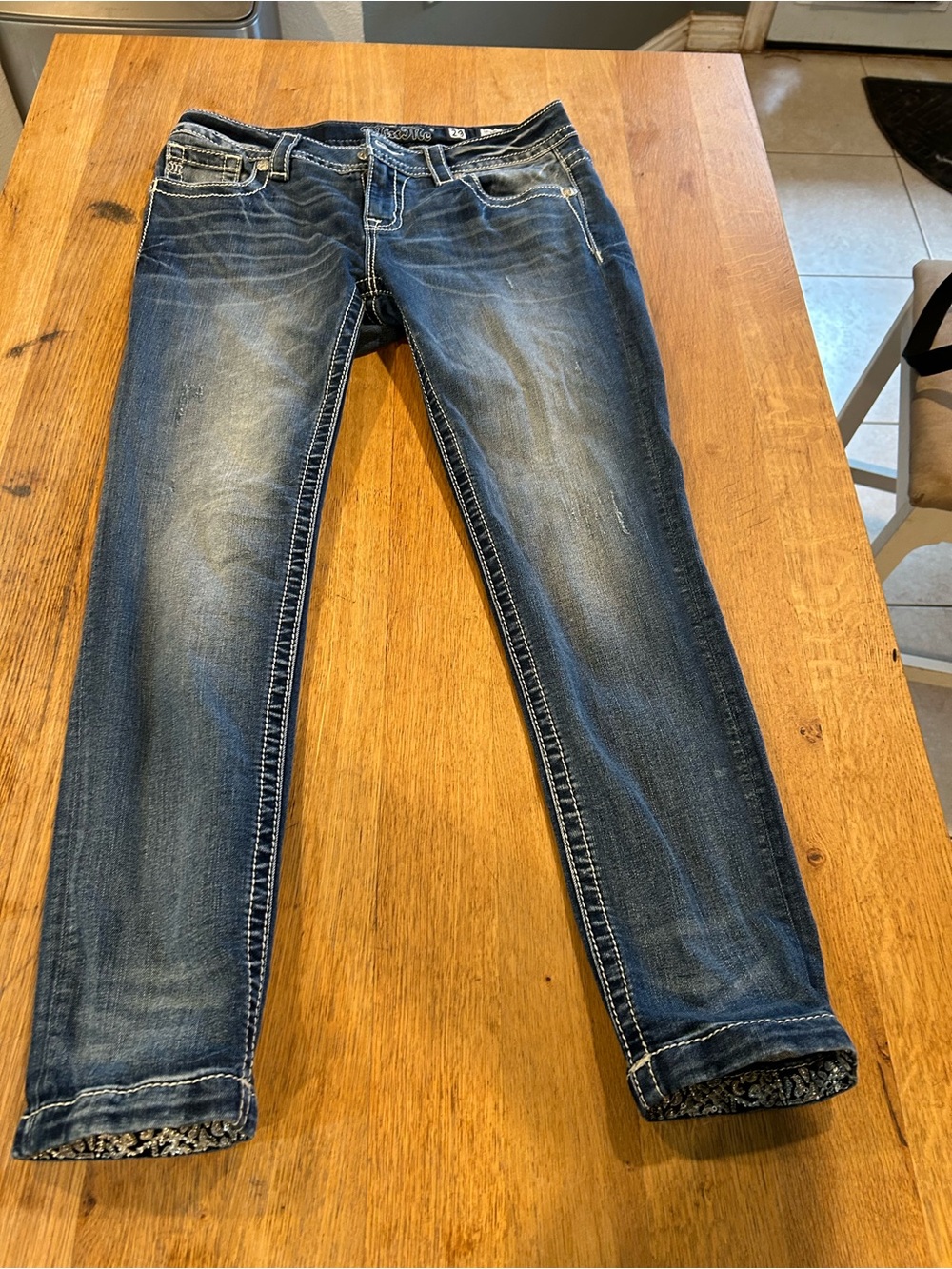 Miss Me Blue Skinny Jeans with Subtle Whisker Fade